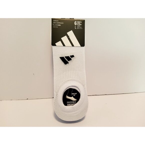adidas Other - Adidas Mens 6-Pack White Cushioned Invisible Sneaker Socks Large Size
